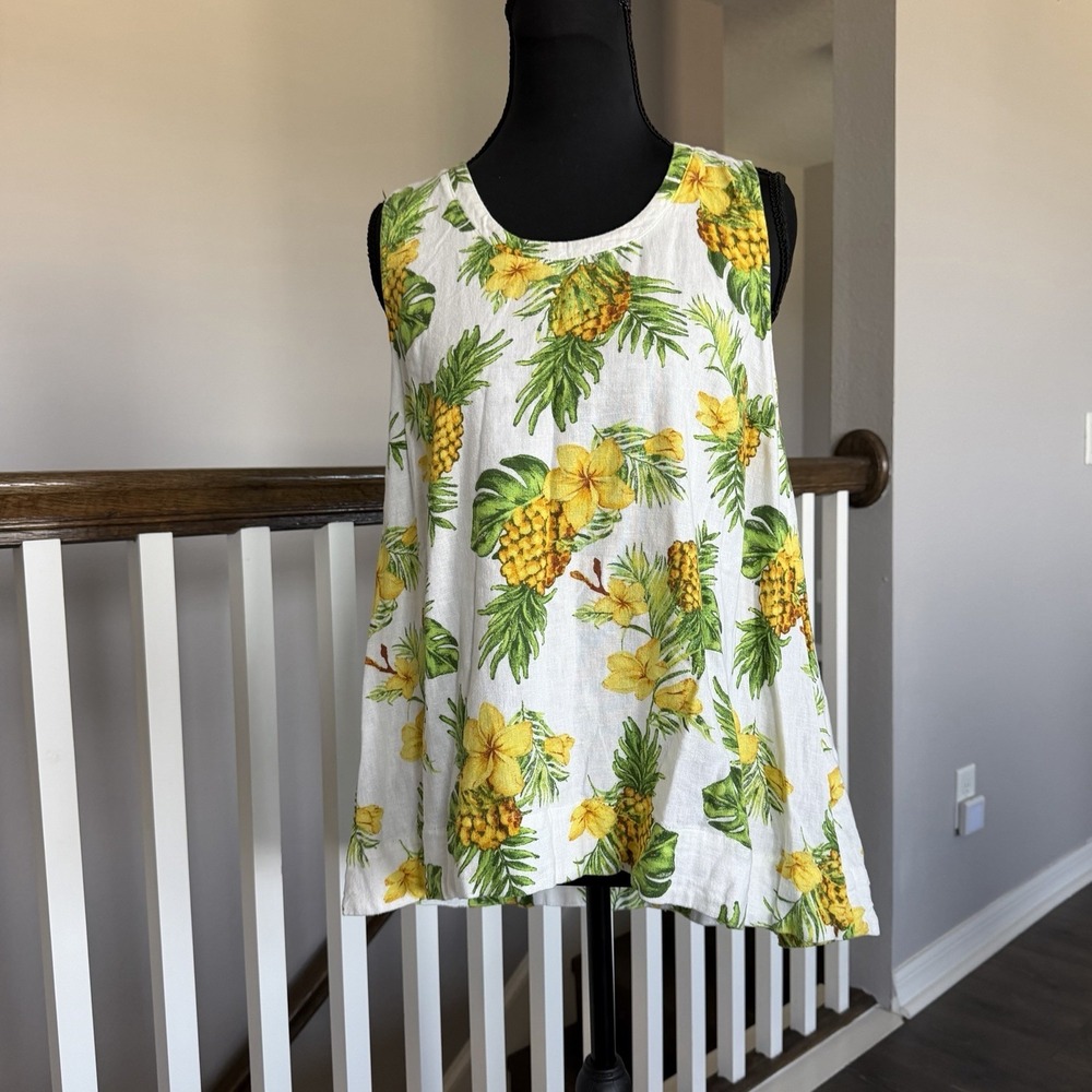 Jason Wu Linen Blend Tank Top Pineapple Crewneck Hi-Low XXS Resort Fruit Novelty